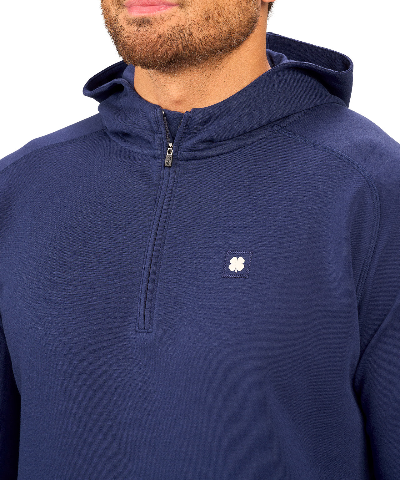 navy hoodie with Black Clover logo on chest