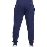 Man wearing navy sweat pants joggers from black clover