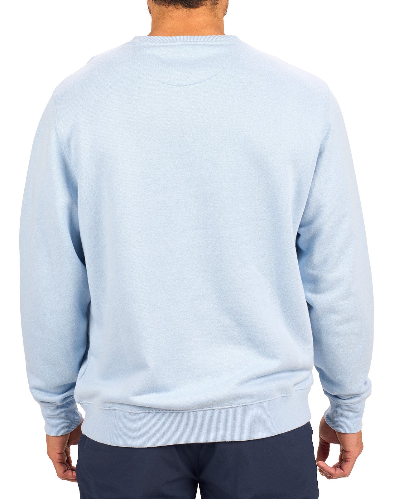 man wearing an light blue colored sweater from Black Clover with a 3d text BLCK CLVR on the chest