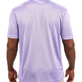 Man wearing a light purple polo from Black Clover with a small BC logo on the left chest