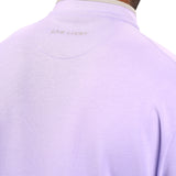 Man wearing a light purple quarter zip sweater from Black Clover featuring a small clover below the zipper