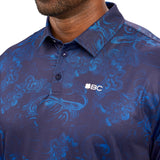 Man wearing blue polo with unique pattern from Black Clover 