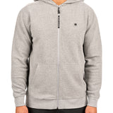 Man wearing oatmeal colored zip up hoodie from Black Clover featuring small clover icon on the left chest