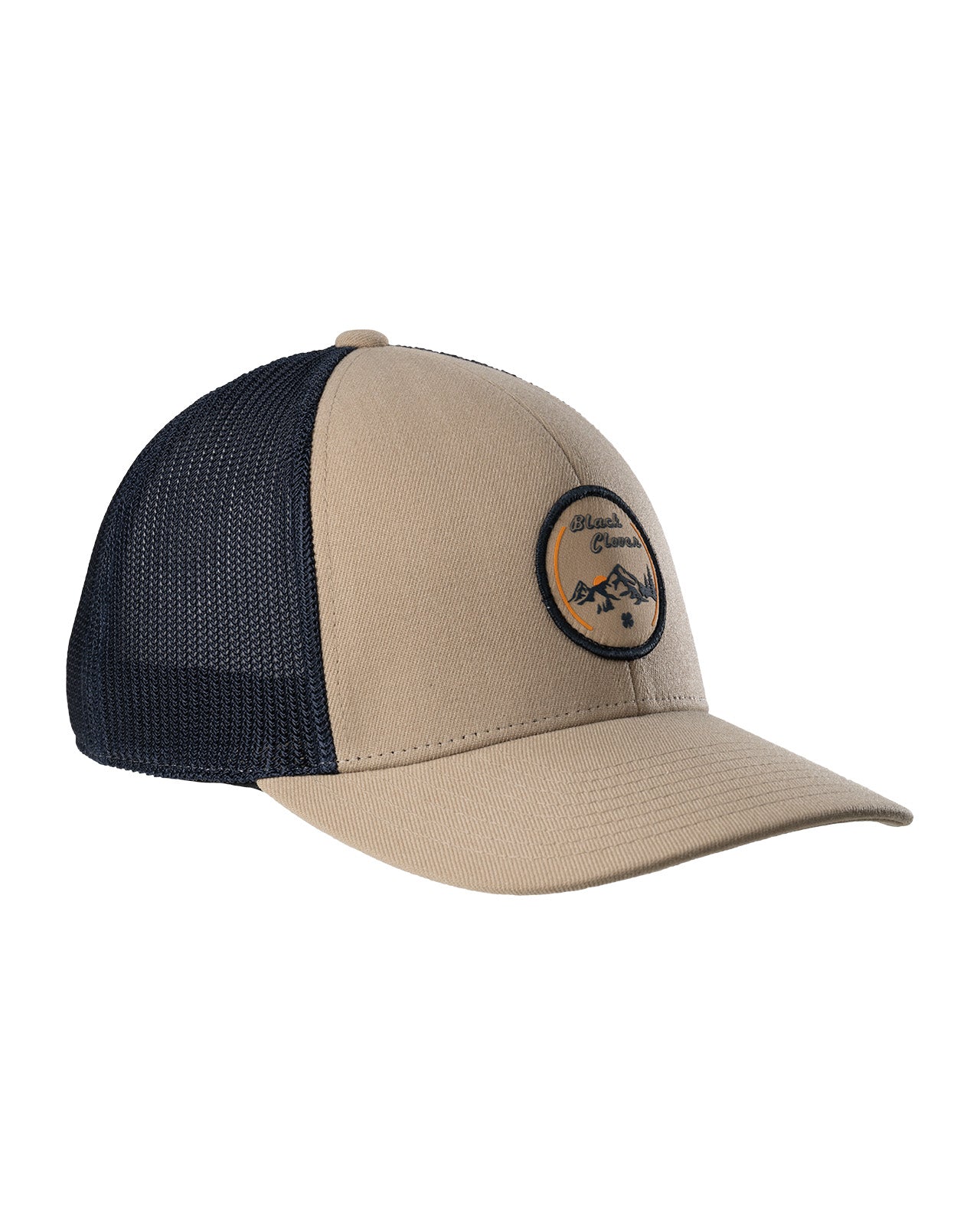 Brown hat with patch depicting Utah's cottonwood mountains