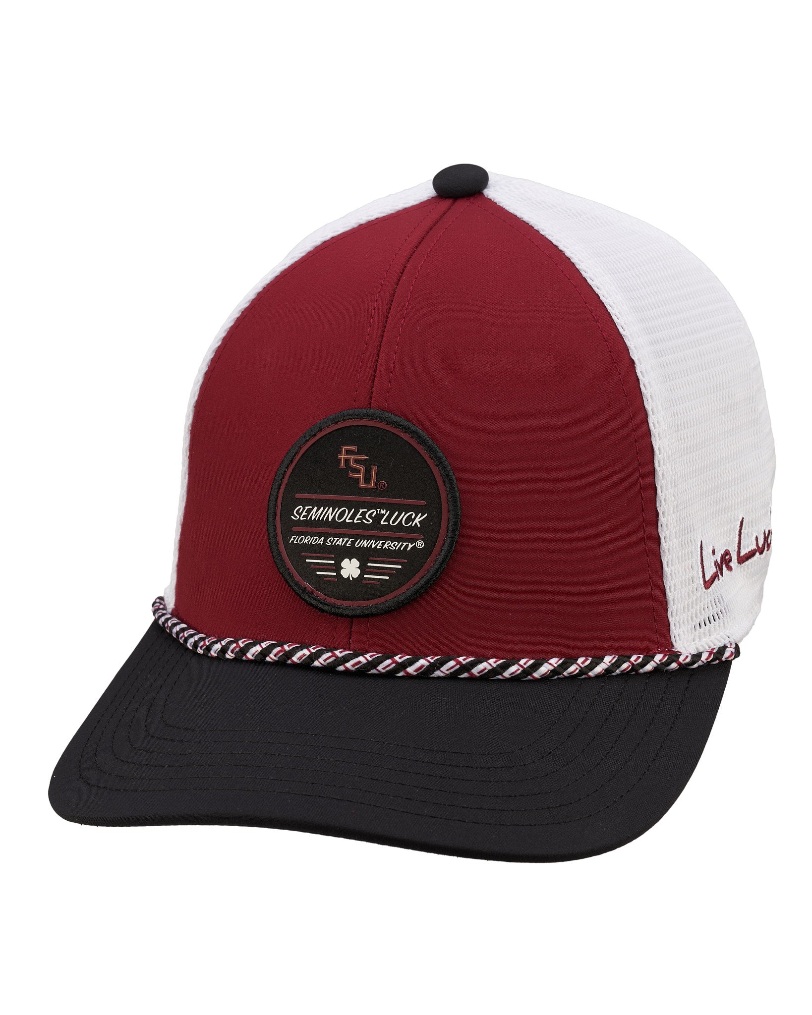 Red and black two tone rope hat from Black Clover featuring FSU Seminoles logo