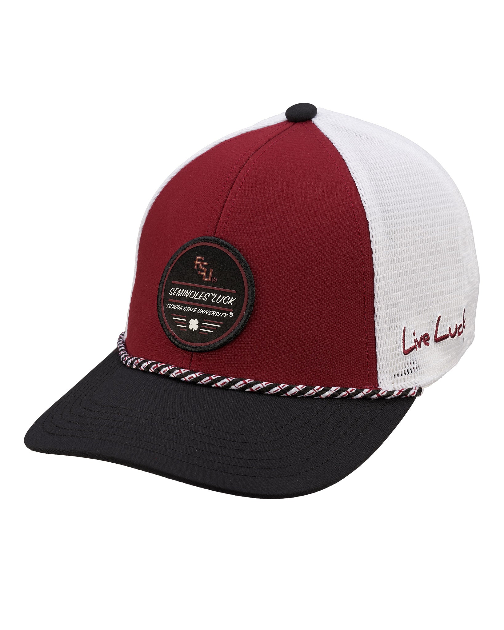 Red and black two tone rope hat from Black Clover featuring FSU Seminoles logo