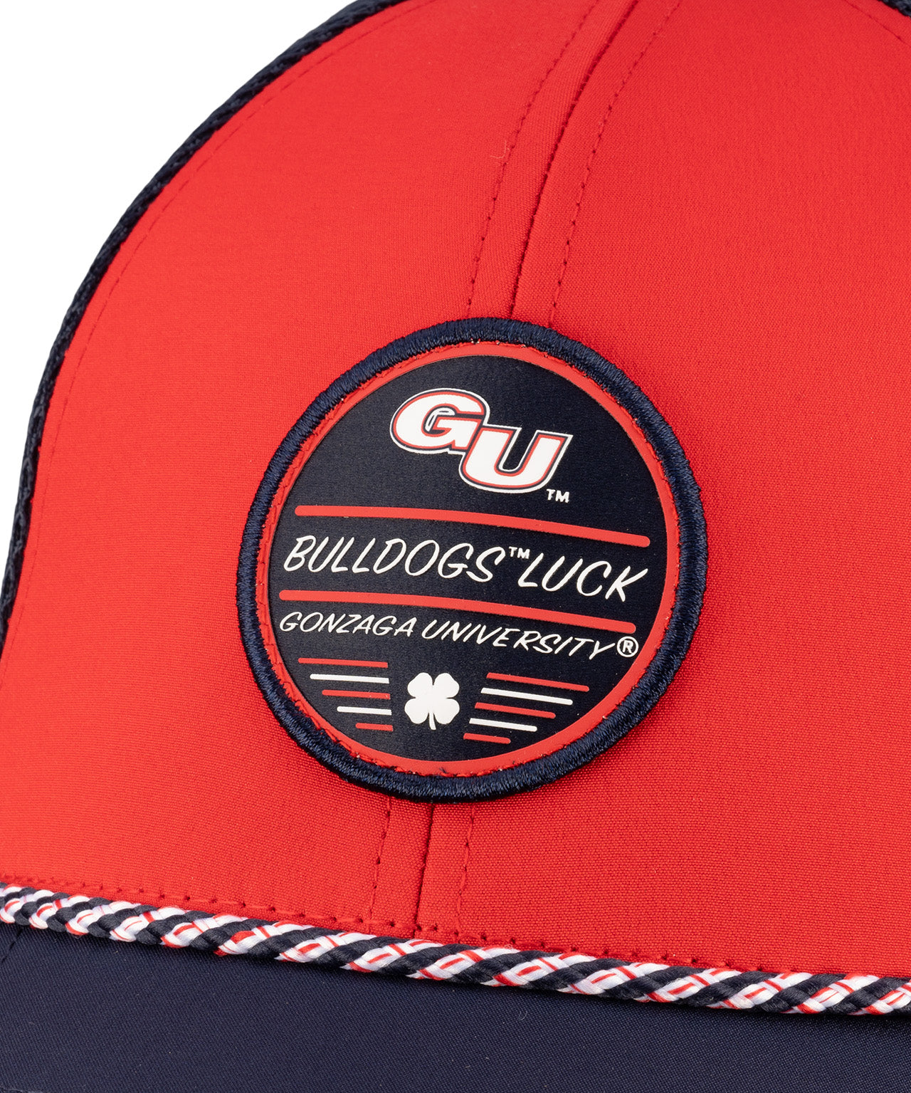 Red and blue hat from Black Clover featuring Gonzaga University Bulldogs logo