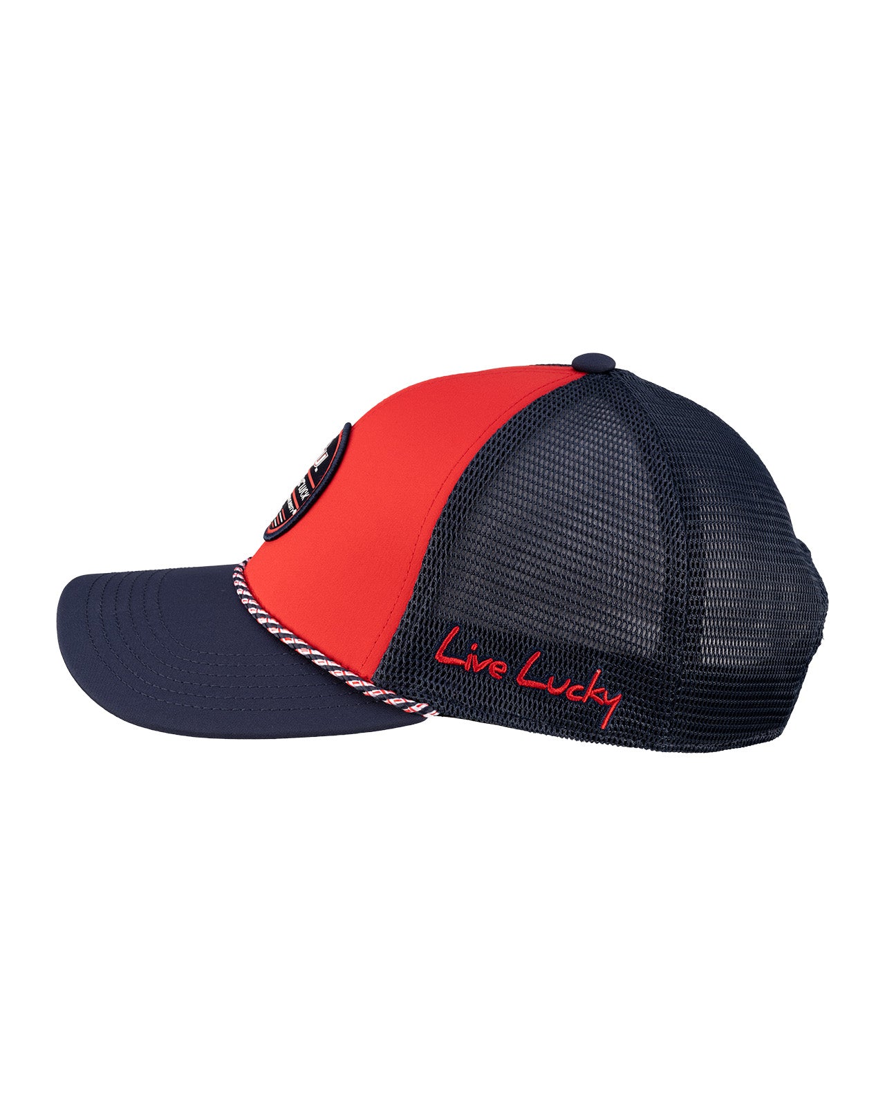 Red and blue hat from Black Clover featuring Gonzaga University Bulldogs logo