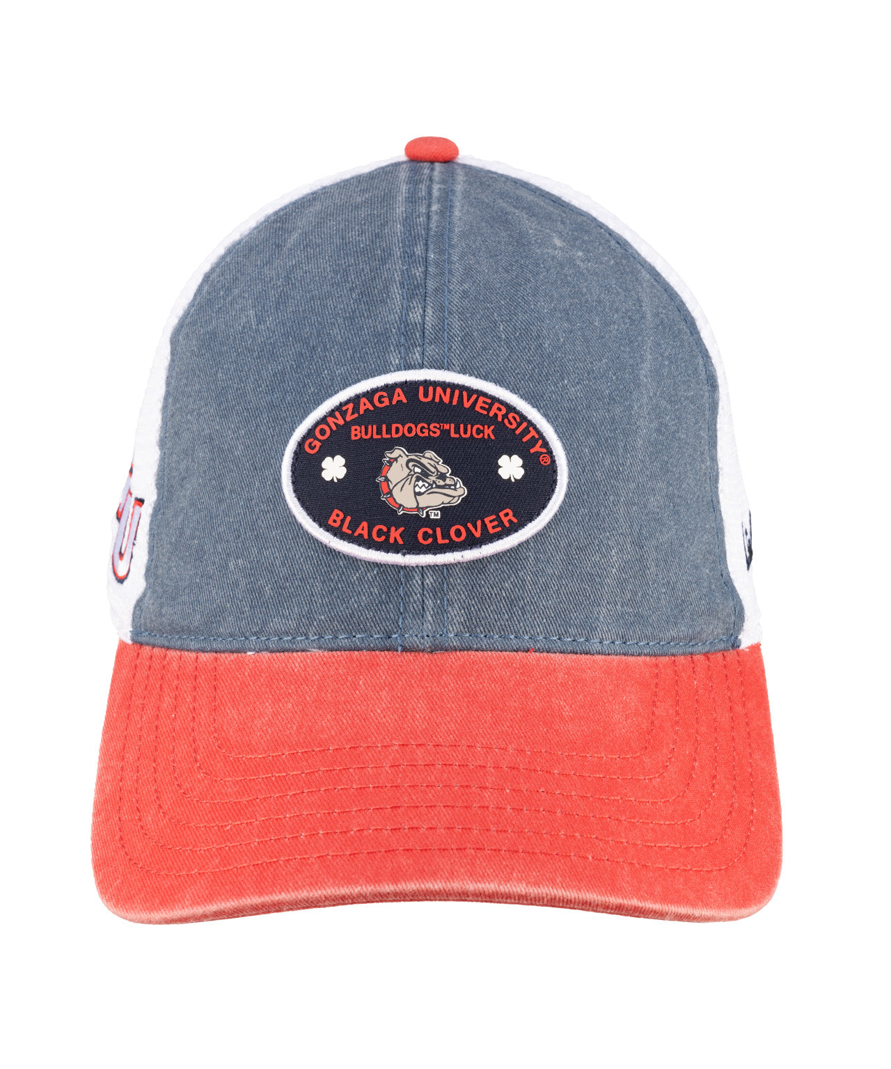 Two tone red and blue retro style hat from Black Clover featuring Gonzaga university bulldogs logo