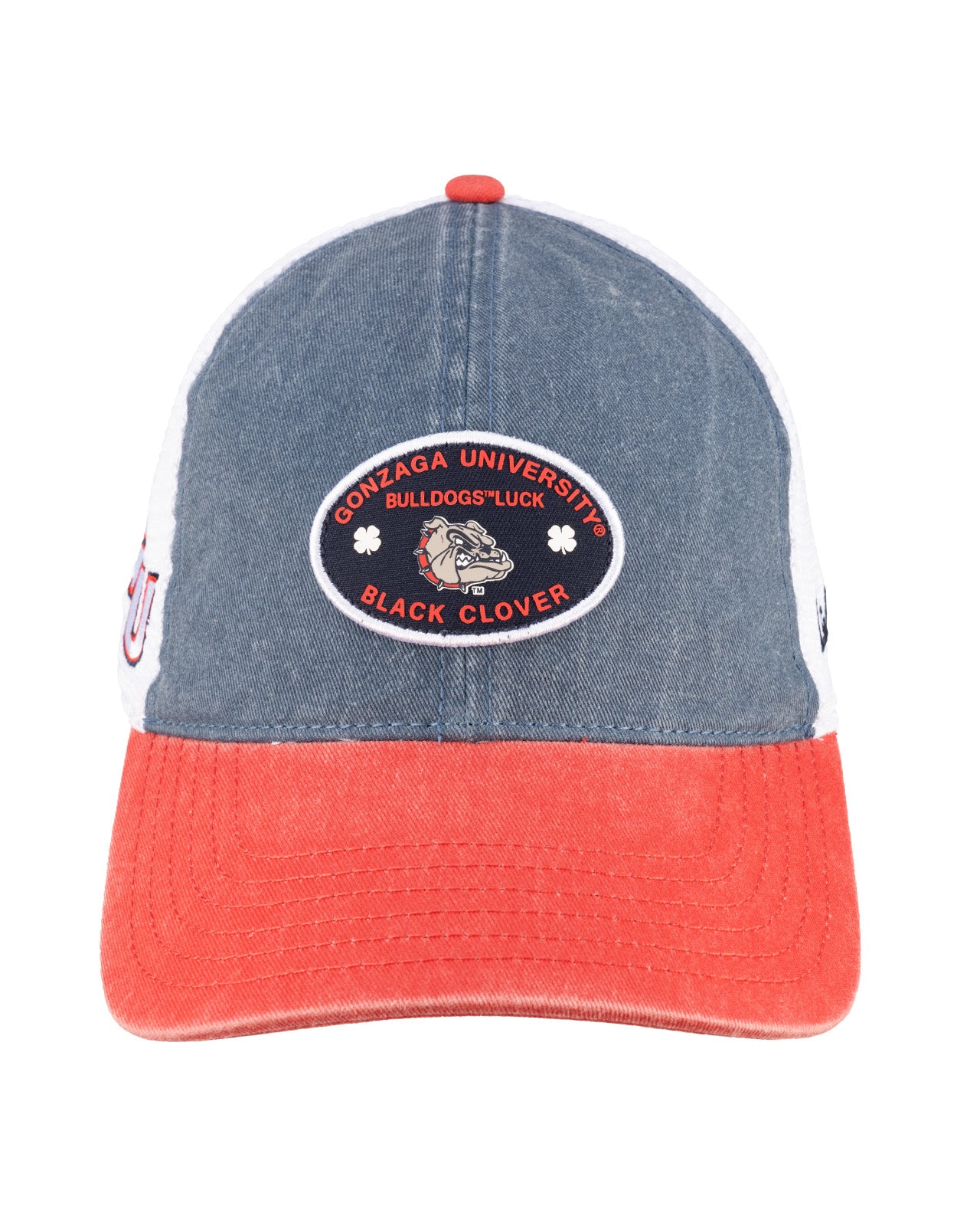 Two tone red and blue retro style hat from Black Clover featuring Gonzaga university bulldogs logo