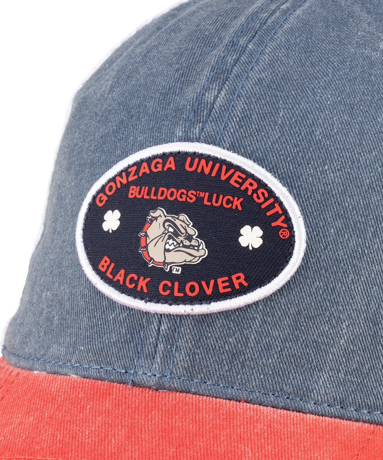 Two tone red and blue retro style hat from Black Clover featuring Gonzaga university bulldogs logo