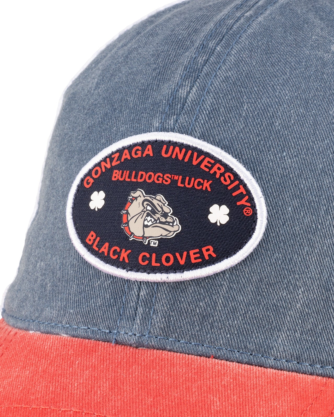 Two tone red and blue retro style hat from Black Clover featuring Gonzaga university bulldogs logo