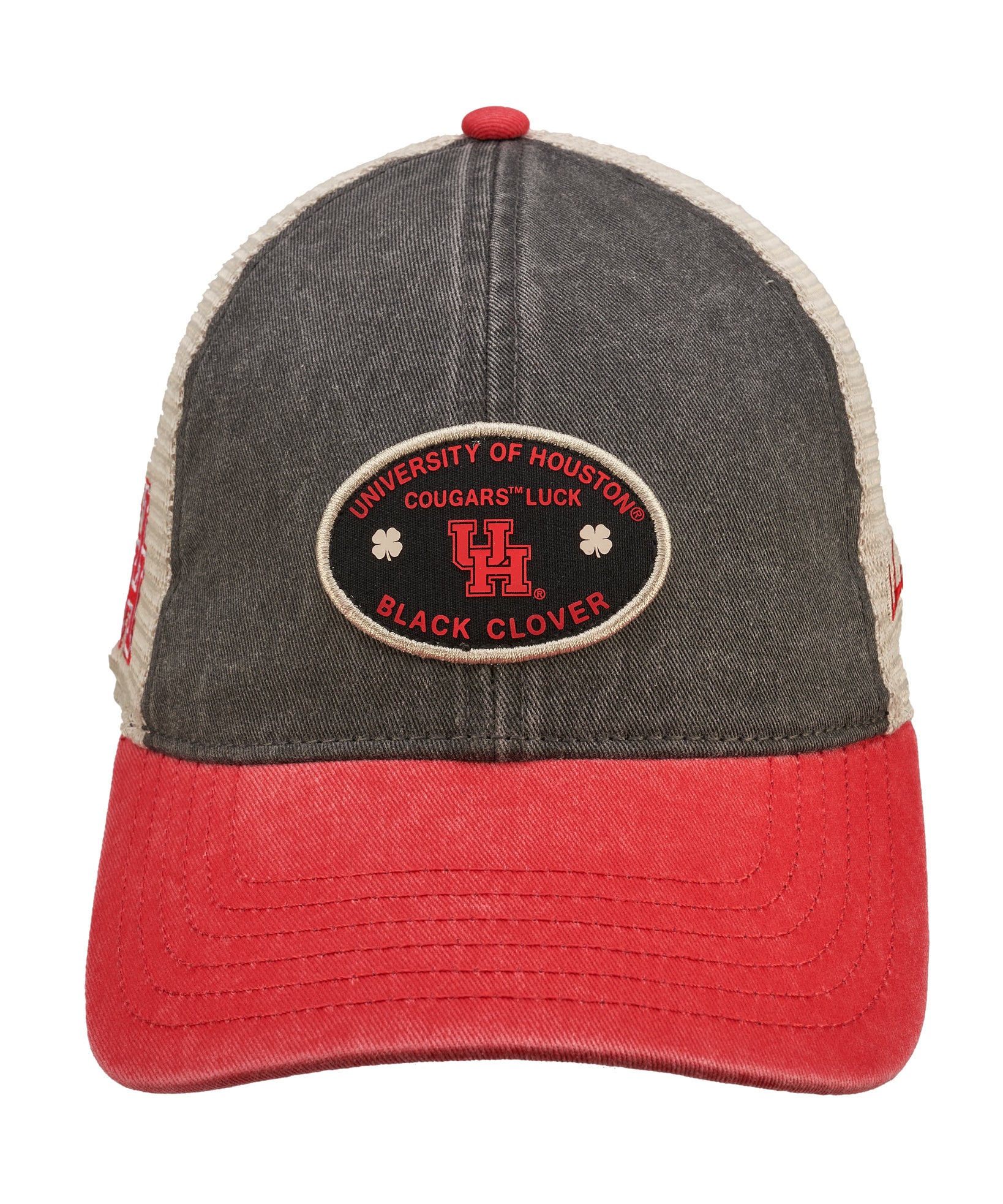 Black and red two tone vintage style hat from Black Clover Featuring University of Houston logo