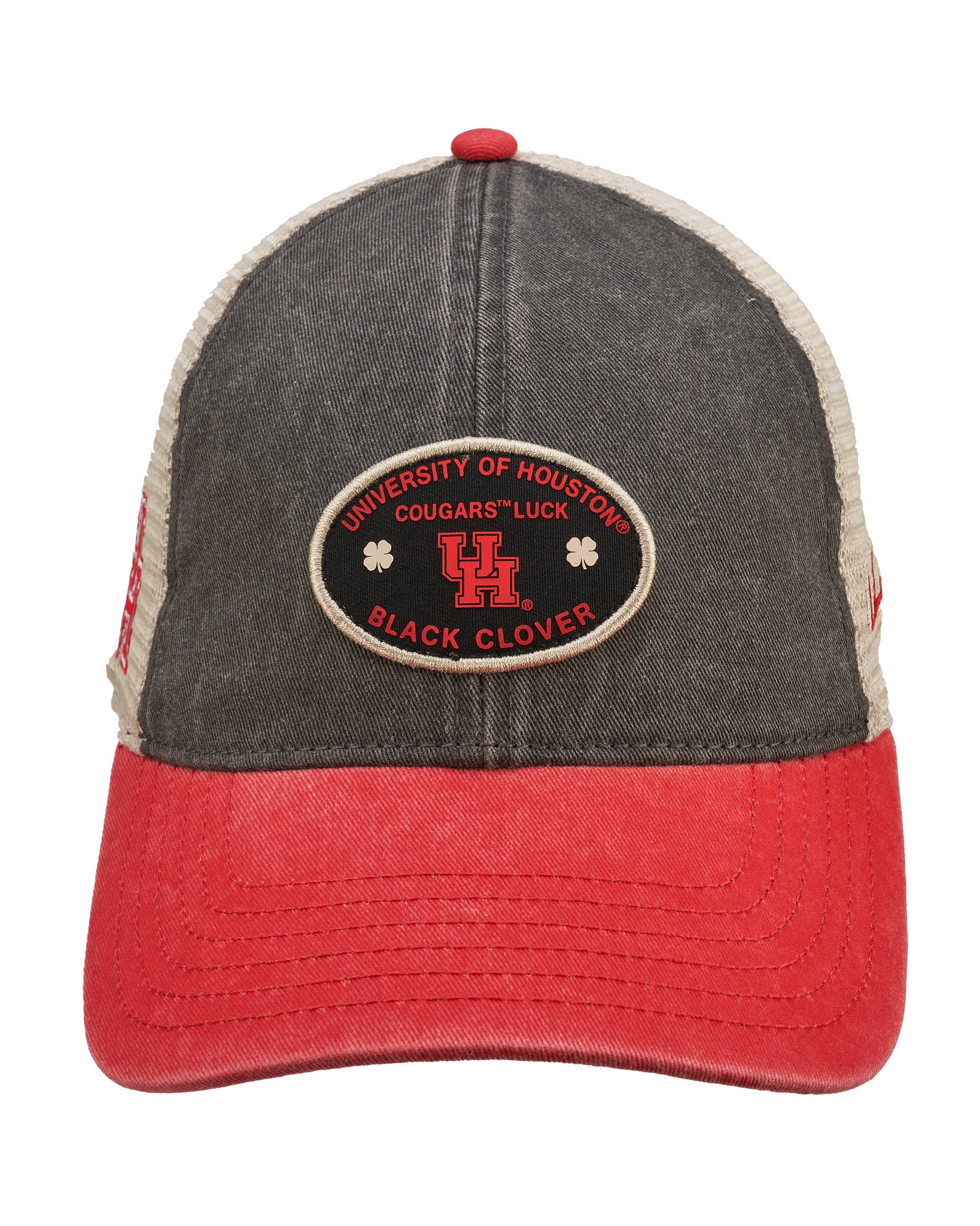 Black and red two tone vintage style hat from Black Clover Featuring University of Houston logo