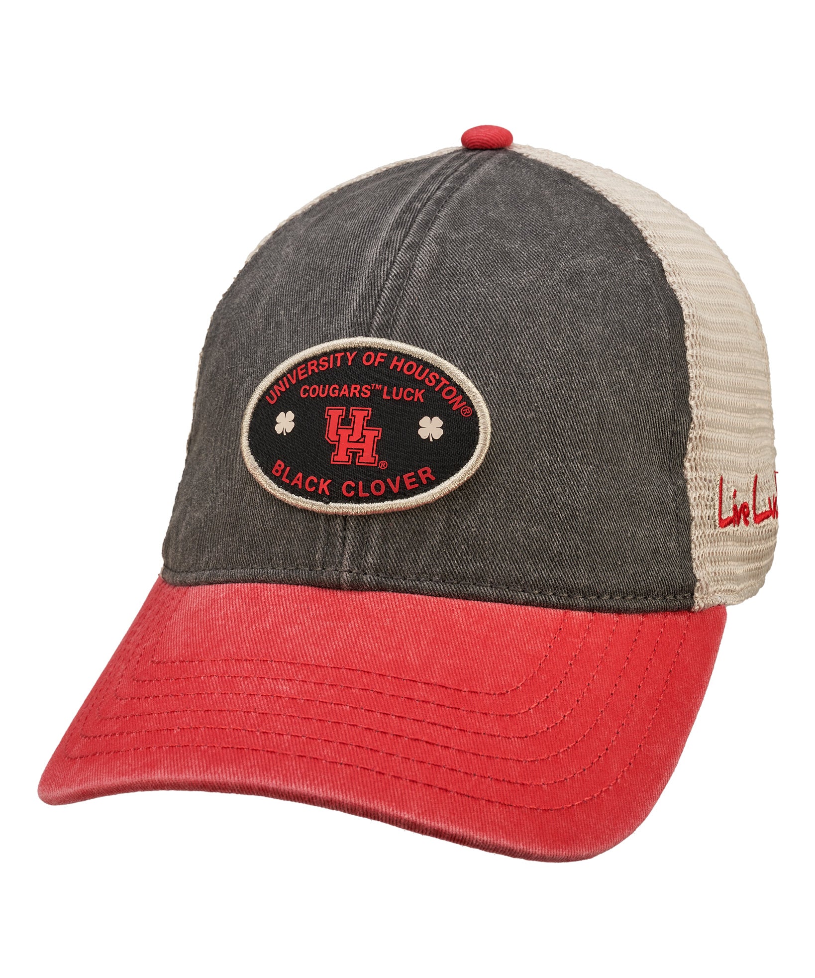 Black and red two tone vintage style hat from Black Clover Featuring University of Houston logo