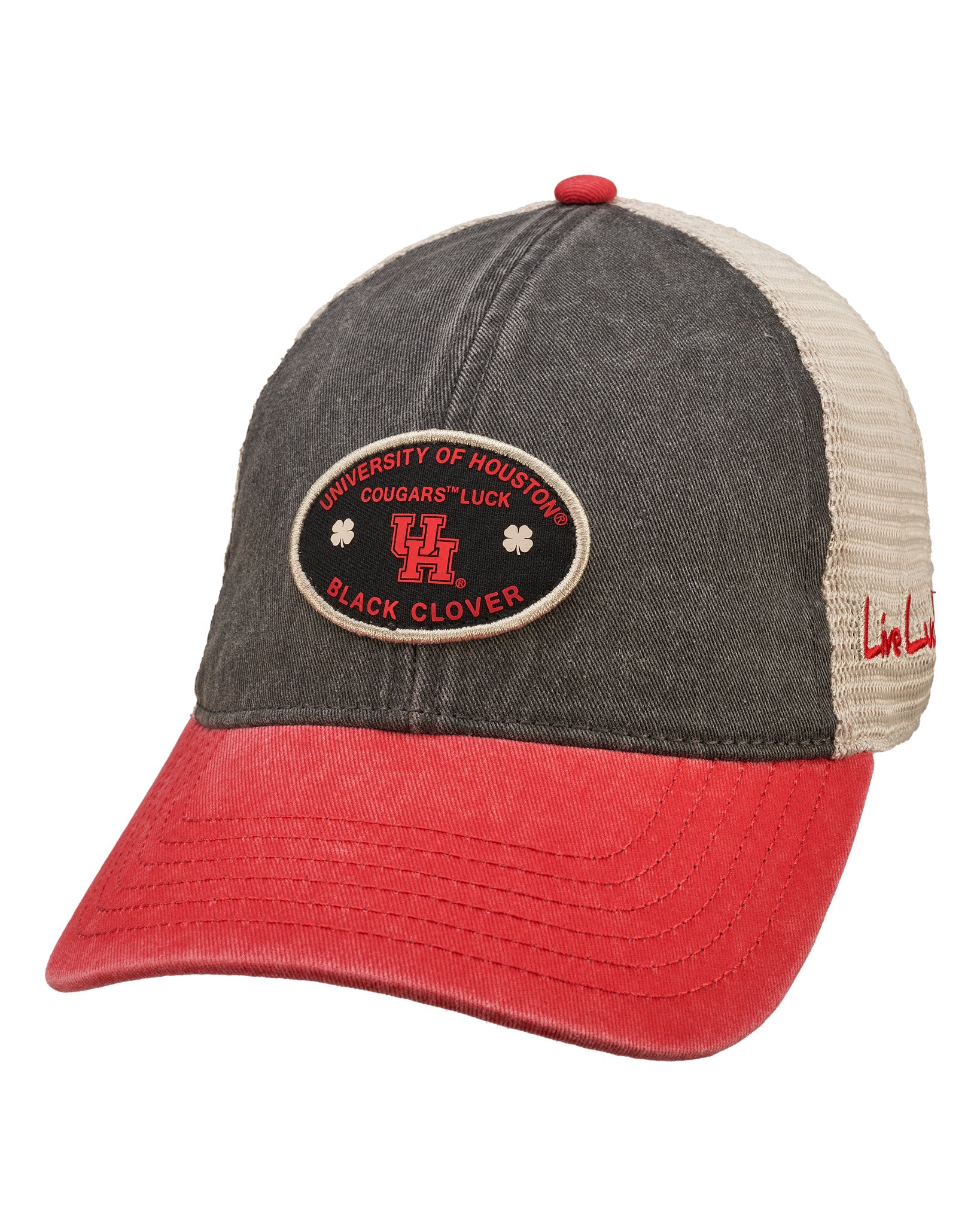 Black and red two tone vintage style hat from Black Clover Featuring University of Houston logo