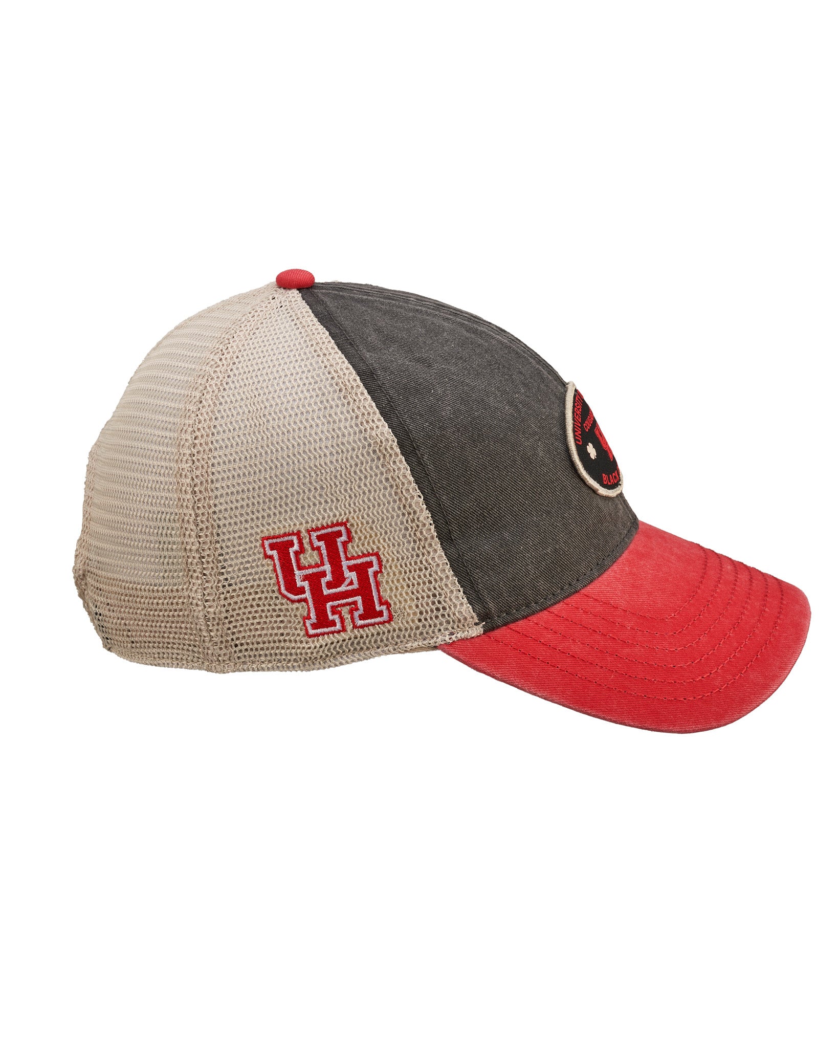 Black and red two tone vintage style hat from Black Clover Featuring University of Houston logo