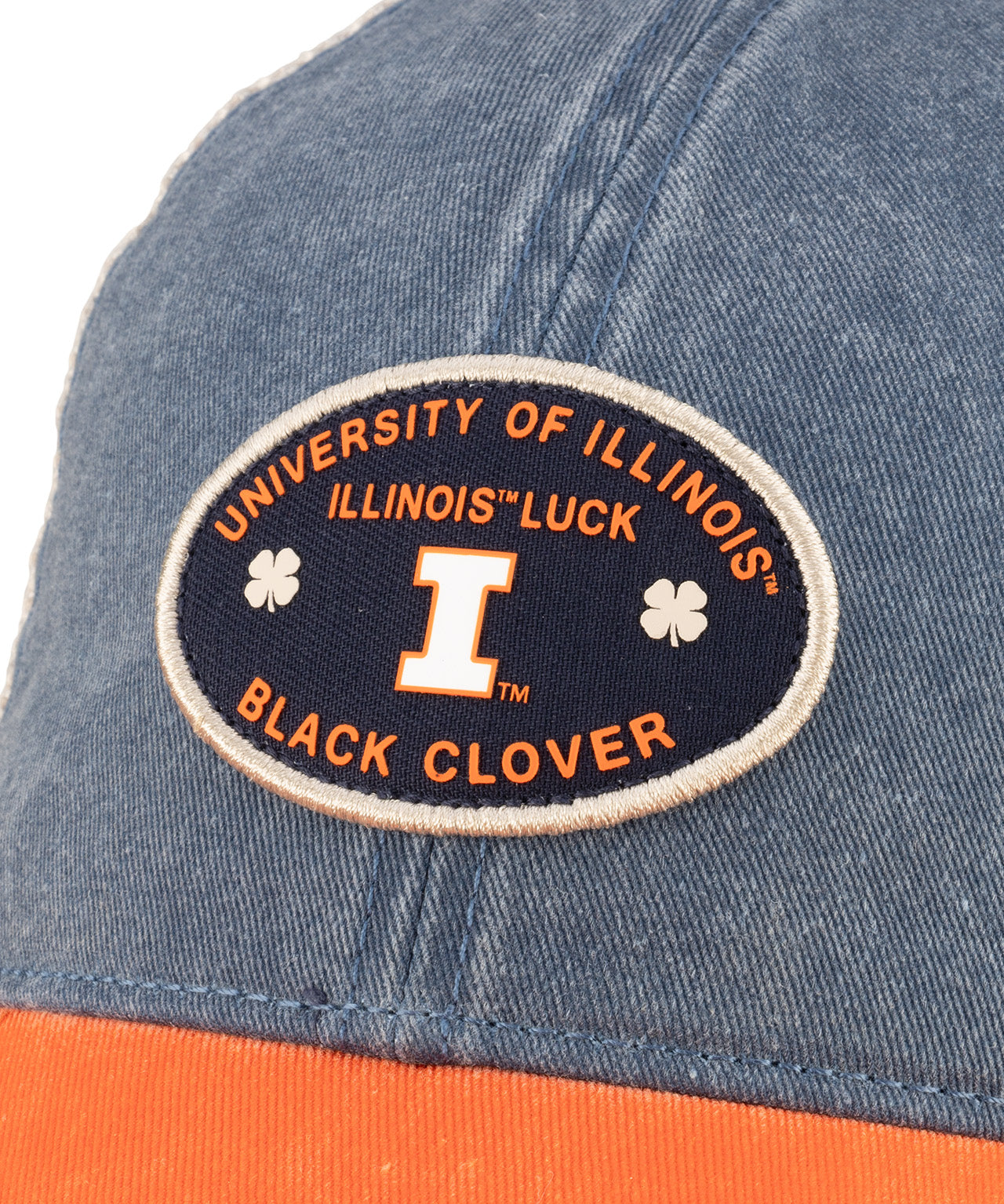 Two tone blue and orange vintage style hat from Black Clover featuring University of Illinois logo