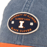 Two tone blue and orange vintage style hat from Black Clover featuring University of Illinois logo