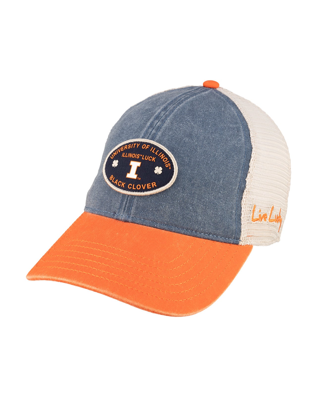 Two tone blue and orange vintage style hat from Black Clover featuring University of Illinois logo