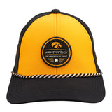 black and yellow two tone rope hat from Black Clover featuring University of Iowa Hawkeyes logo