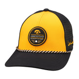 black and yellow two tone rope hat from Black Clover featuring University of Iowa Hawkeyes logo