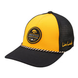 black and yellow two tone rope hat from Black Clover featuring University of Iowa Hawkeyes logo