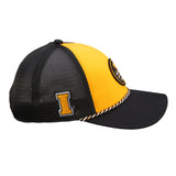 black and yellow two tone rope hat from Black Clover featuring University of Iowa Hawkeyes logo