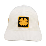 White perforated hat from Black Clover featuring University of Iowa Hawkeyes logo