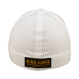 White perforated hat from Black Clover featuring University of Iowa Hawkeyes logo