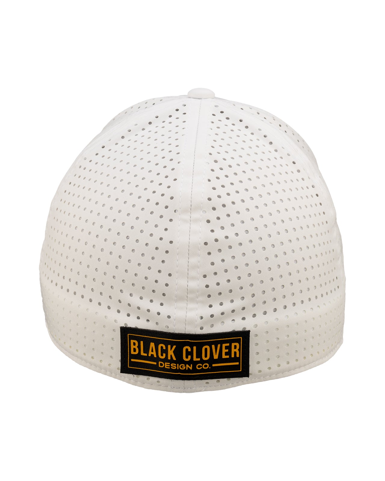 White perforated hat from Black Clover featuring University of Iowa Hawkeyes logo