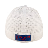 White perforated hat from Black Clover featuring the University of Kansas Jayhawks logo