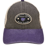 Grey and purple two tone vintage style hat from Black Clover featuring Kansas state wildcats logo