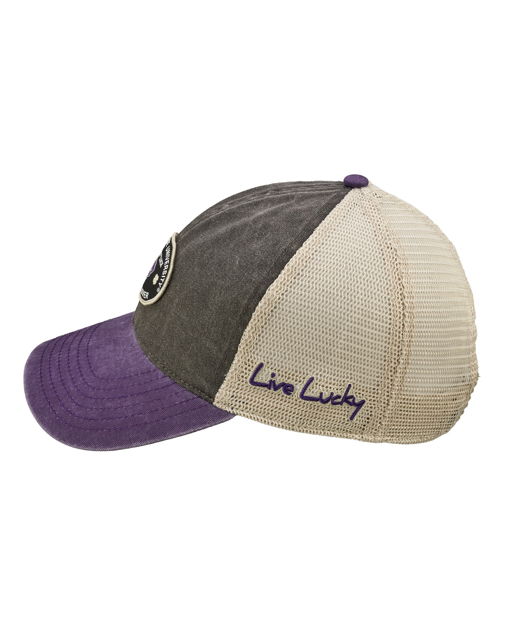 Grey and purple two tone vintage style hat from Black Clover featuring Kansas state wildcats logo