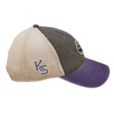 Grey and purple two tone vintage style hat from Black Clover featuring Kansas state wildcats logo