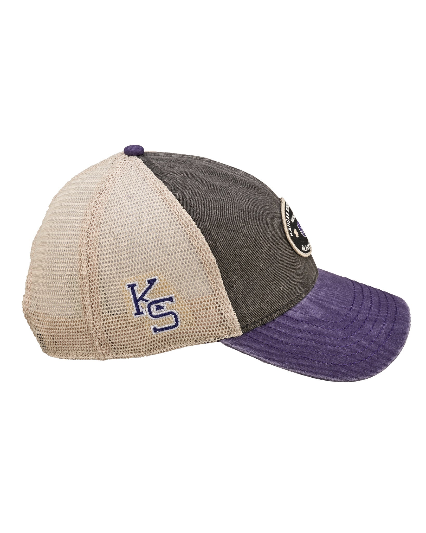 Grey and purple two tone vintage style hat from Black Clover featuring Kansas state wildcats logo