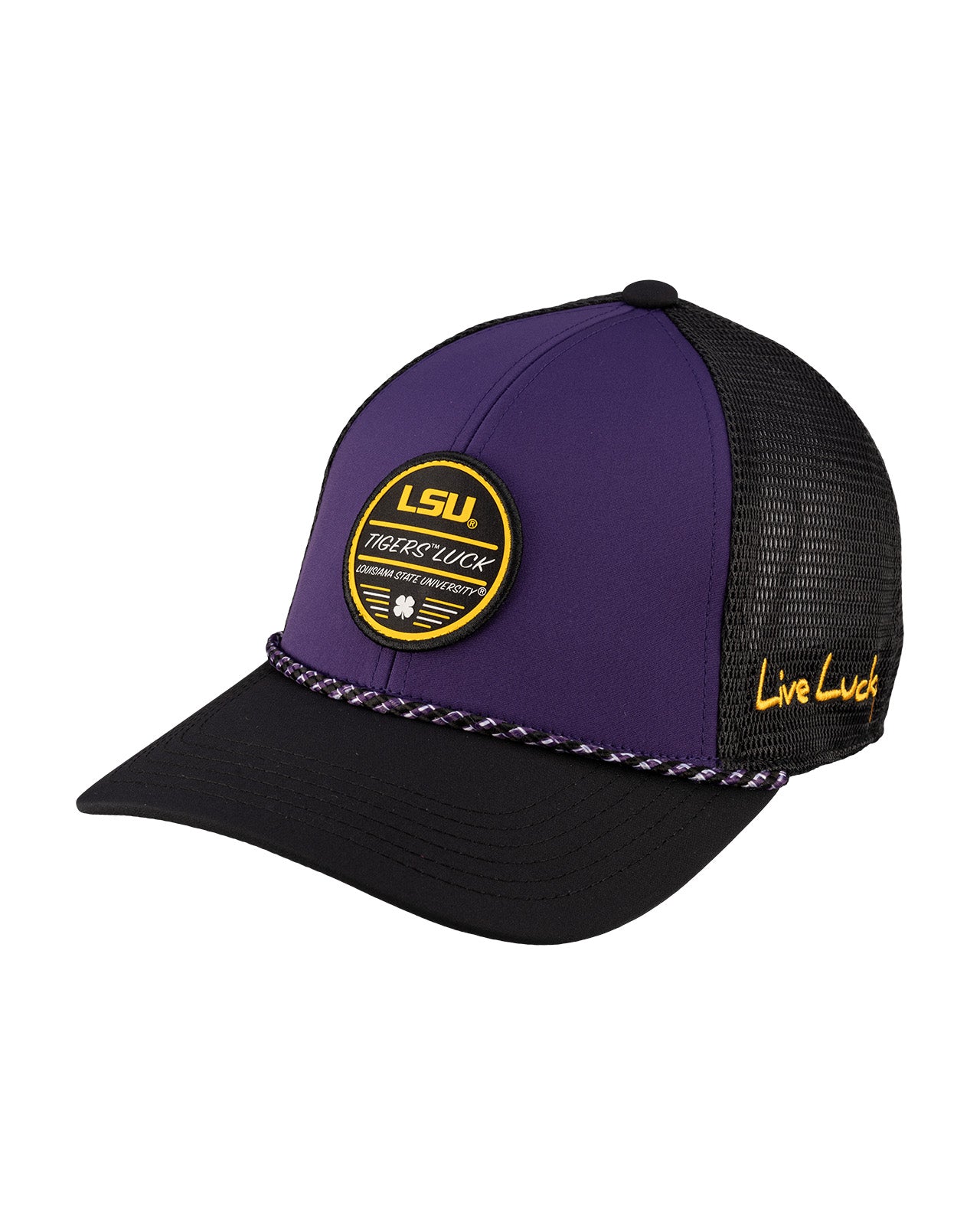 Purple and black two tone hat from Black Clover featuring LSU Tigers logo