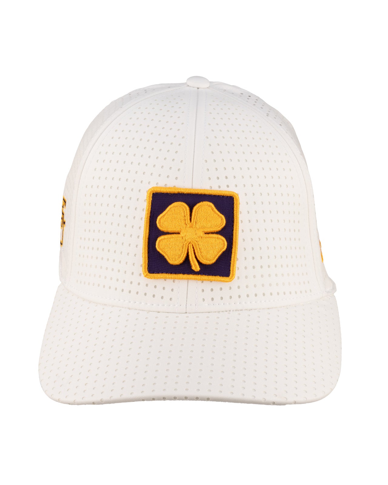 white perforated hat from Black Clover featuring LSU logo