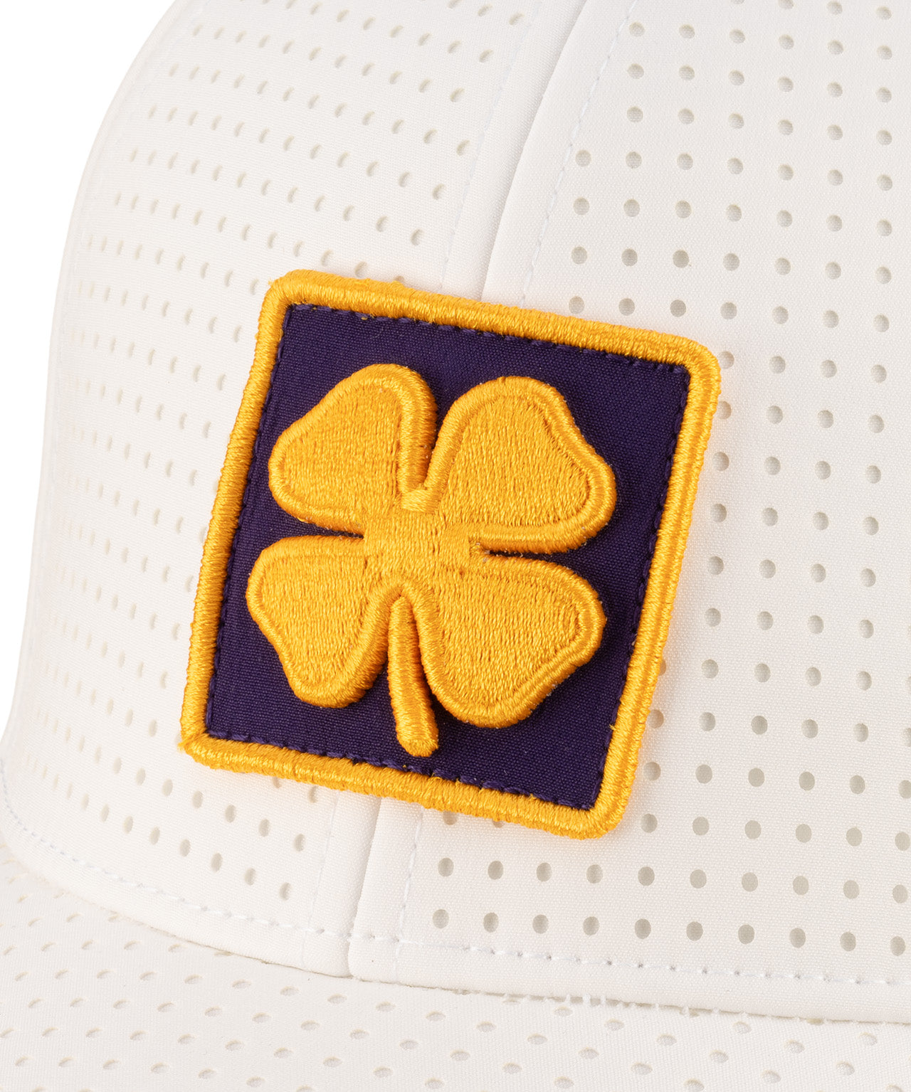 white perforated hat from Black Clover featuring LSU logo