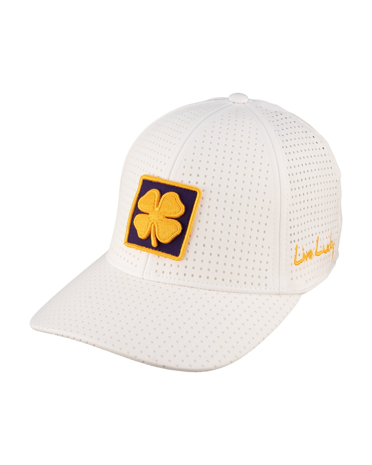 white perforated hat from Black Clover featuring LSU logo