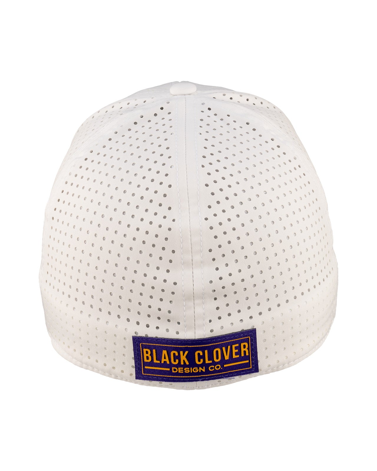 white perforated hat from Black Clover featuring LSU logo