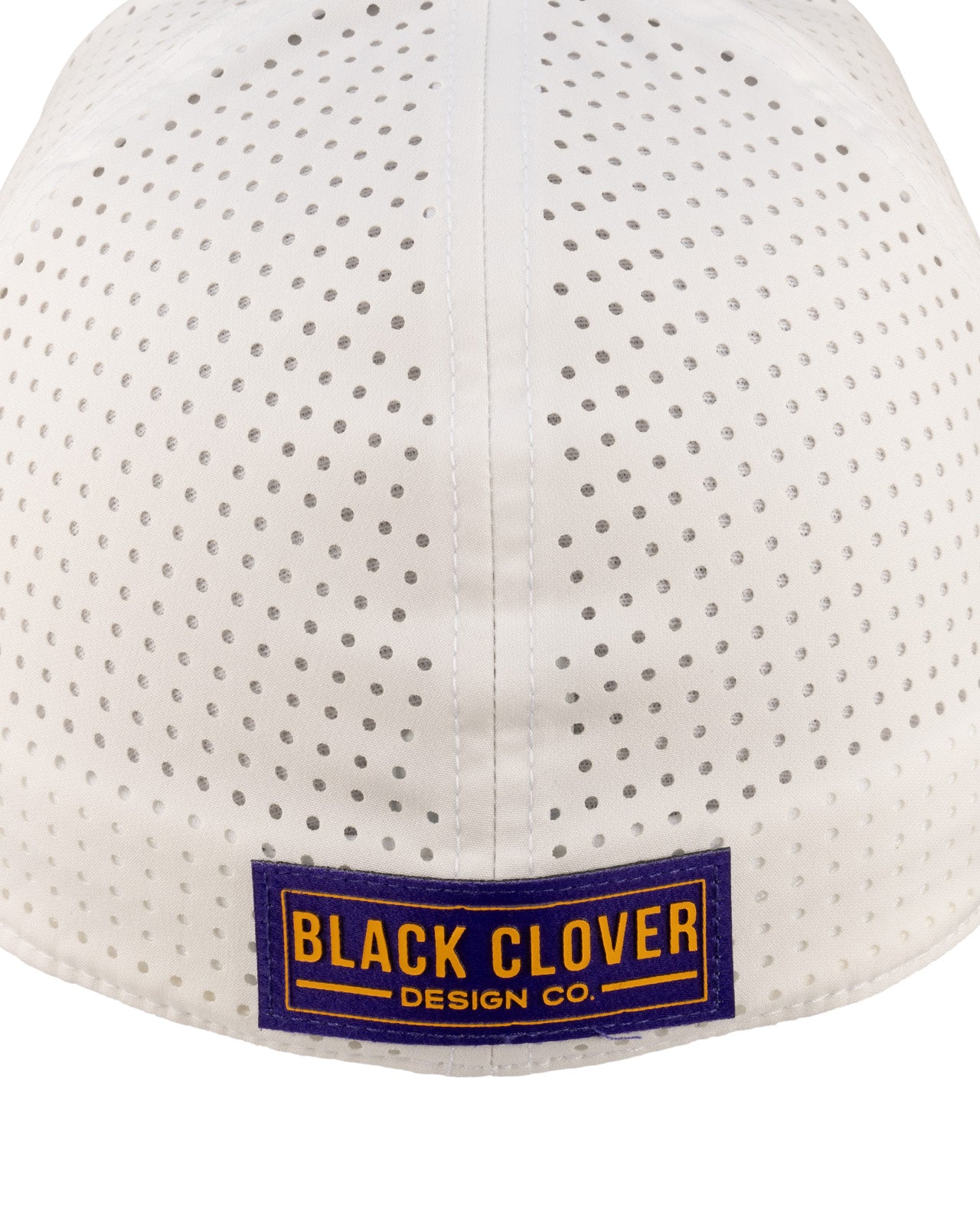 white perforated hat from Black Clover featuring LSU logo