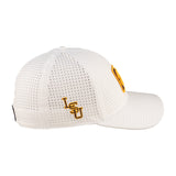 white perforated hat from Black Clover featuring LSU logo