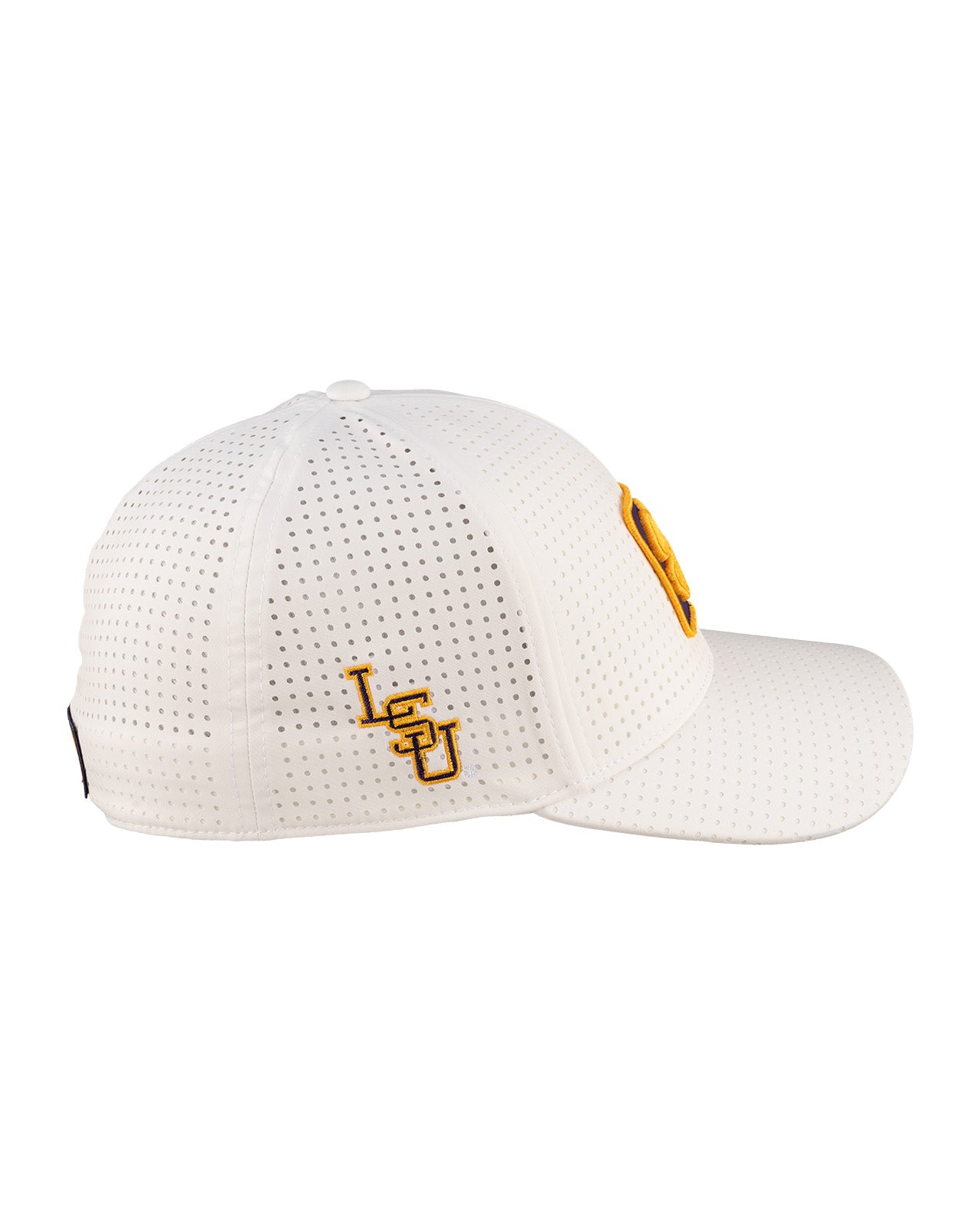 white perforated hat from Black Clover featuring LSU logo