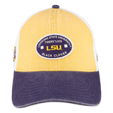 yellow and purple two tone vintage style hat from Black Clover featuring LSU Tigers logo