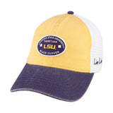 yellow and purple two tone vintage style hat from Black Clover featuring LSU Tigers logo