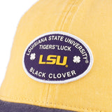 yellow and purple two tone vintage style hat from Black Clover featuring LSU Tigers logo