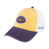 yellow and purple two tone vintage style hat from Black Clover featuring LSU Tigers logo