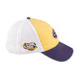 yellow and purple two tone vintage style hat from Black Clover featuring LSU Tigers logo