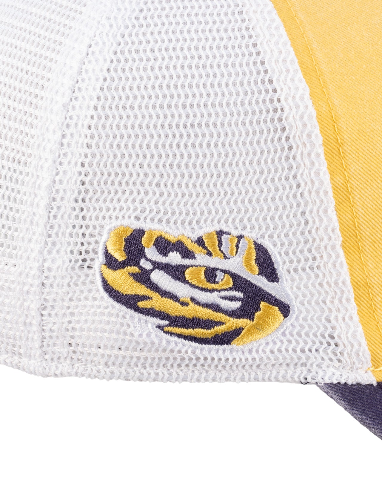 yellow and purple two tone vintage style hat from Black Clover featuring LSU Tigers logo